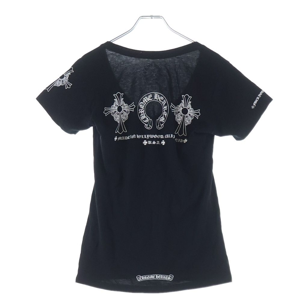 CHROME HEARTS (クロムハーツ) MADE IN HOLLYWOOD HORSESHOE TEE メイドインハリウッド 両面ホースシューロゴプリント Vネック半袖Tシャツカットソー ブラック