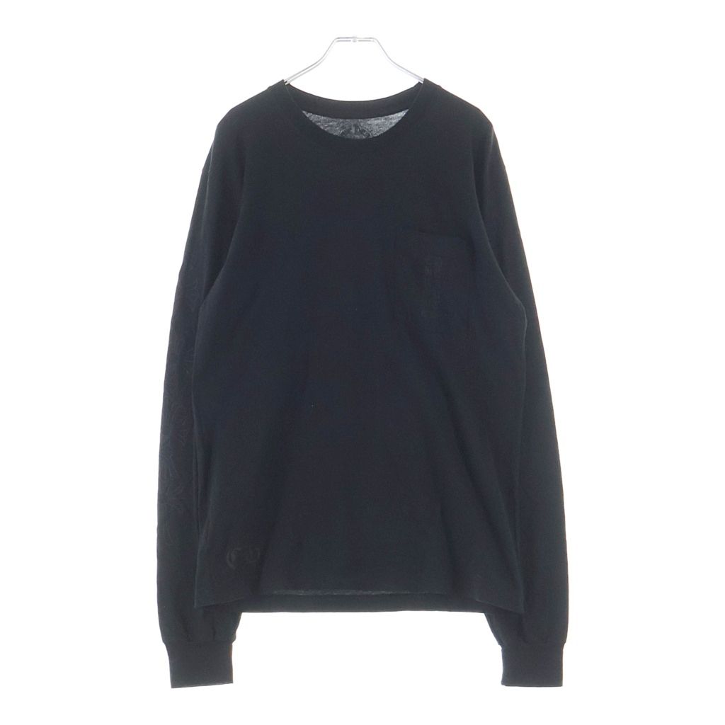CHROME HEARTS (クロムハーツ) MIAMI LTD Vertical Logo L/S Tee マイアミ限定 ヴァーティカルロゴプリント 袖フローラル 長袖Tシャツカットソー ロンT ブラック