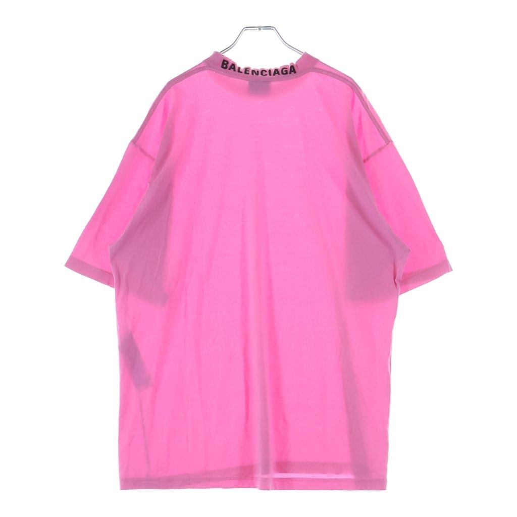 BALENCIAGA (バレンシアガ) 23SS Distressed T-shirt 739784 ダメージ加工 バックネックロゴ刺繍 クルーネック半袖Tシャツカットソー ピンク