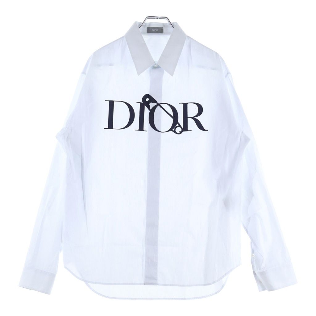 DIOR (ディオール) 20AW×Judy Blame ジュディブレイム フロント ロゴプリント ストライプ 長袖シャツ ライトブルー 043C597C5011