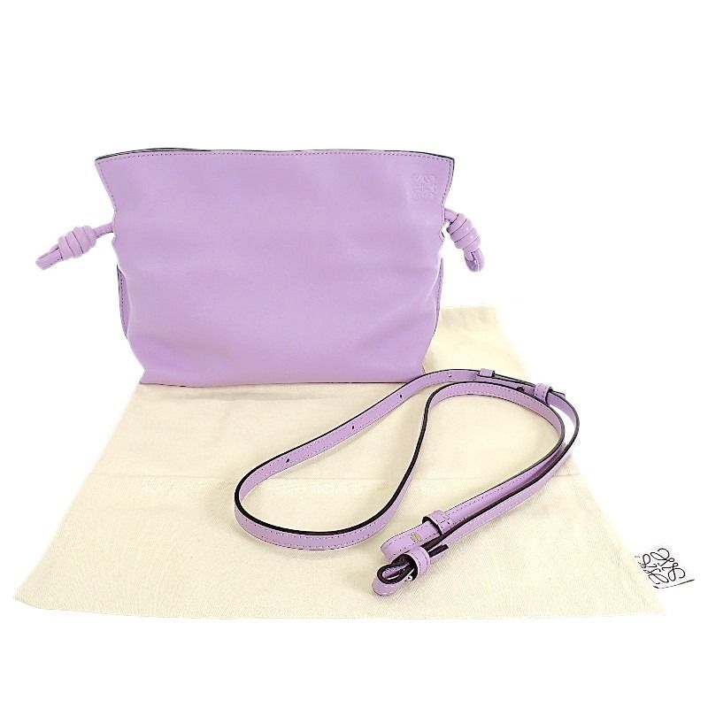 ★多少スレ・汚れあり★ ロエベ LOEWE フラメンコクラッチ ミニ 2WAYバッグ ショルダーバッグ ナッパカーフスキン パープル シルバー金具 109,010円