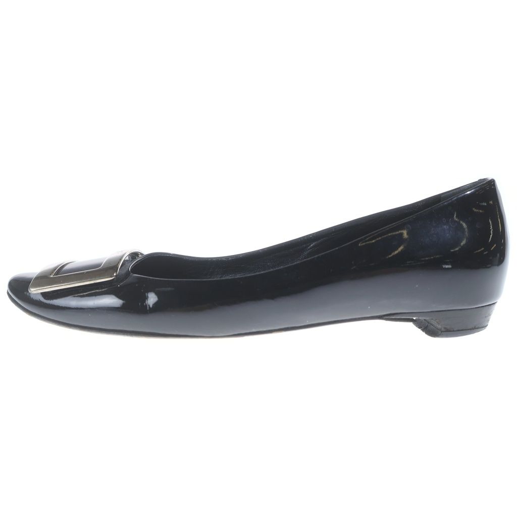 未使用■Roger Vivier【25.0】エナメル フラット パンプス 黒 Roger Vivier (ロジェヴィヴィエ) パテントフラットシューズ パンプス