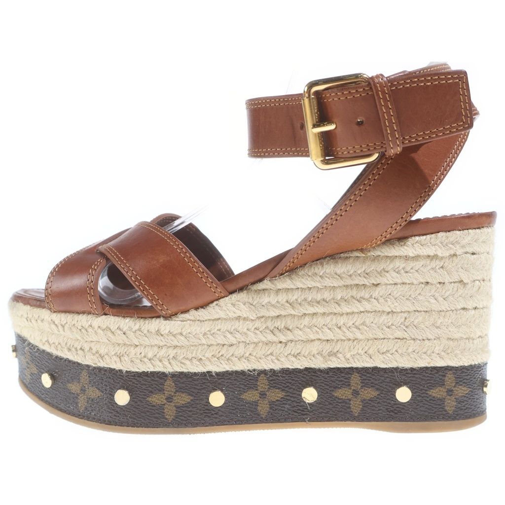 LOUIS VUITTON (ルイヴィトン) バウンダリーライン 厚底サンダル ブラウン #35 1/2