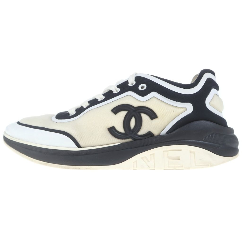 CHANEL (シャネル) ココマーク ファブリックローカットスニーカー ブラック×アイボリー #42