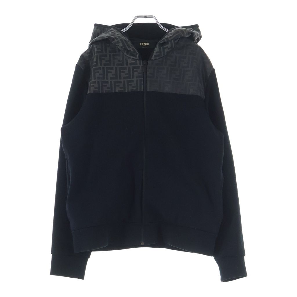FENDI (フェンディ) ズッカ柄切り替え ジップフーディ パーカー ブラック #M FAF526 A544