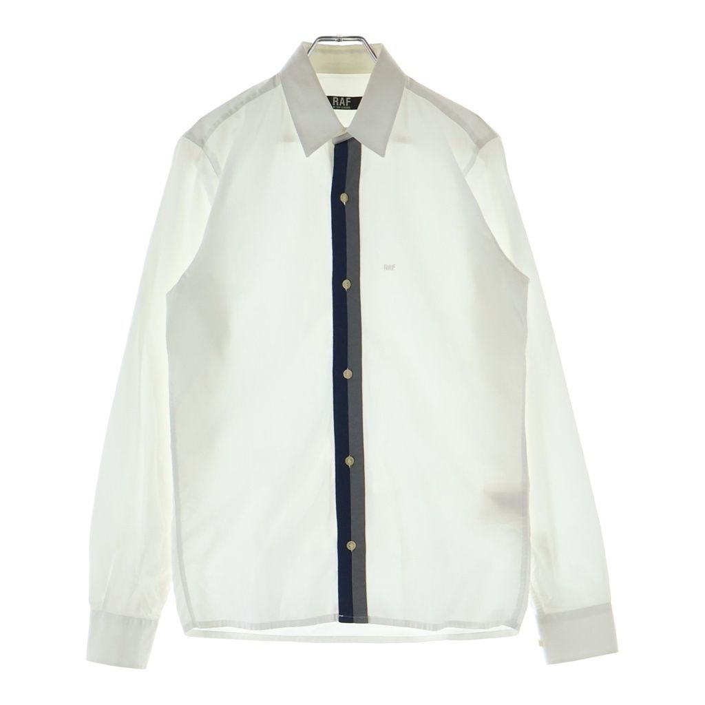 RAF BY RAF SIMONS ラフ バイ ラフシモンズ ロゴ エンブロイダリー コットン 長袖ボタンシャツ ホワイト RAF BY RAF SIMONS (ラフ バイ ラフシモンズ) ロゴ エンブロイダリー