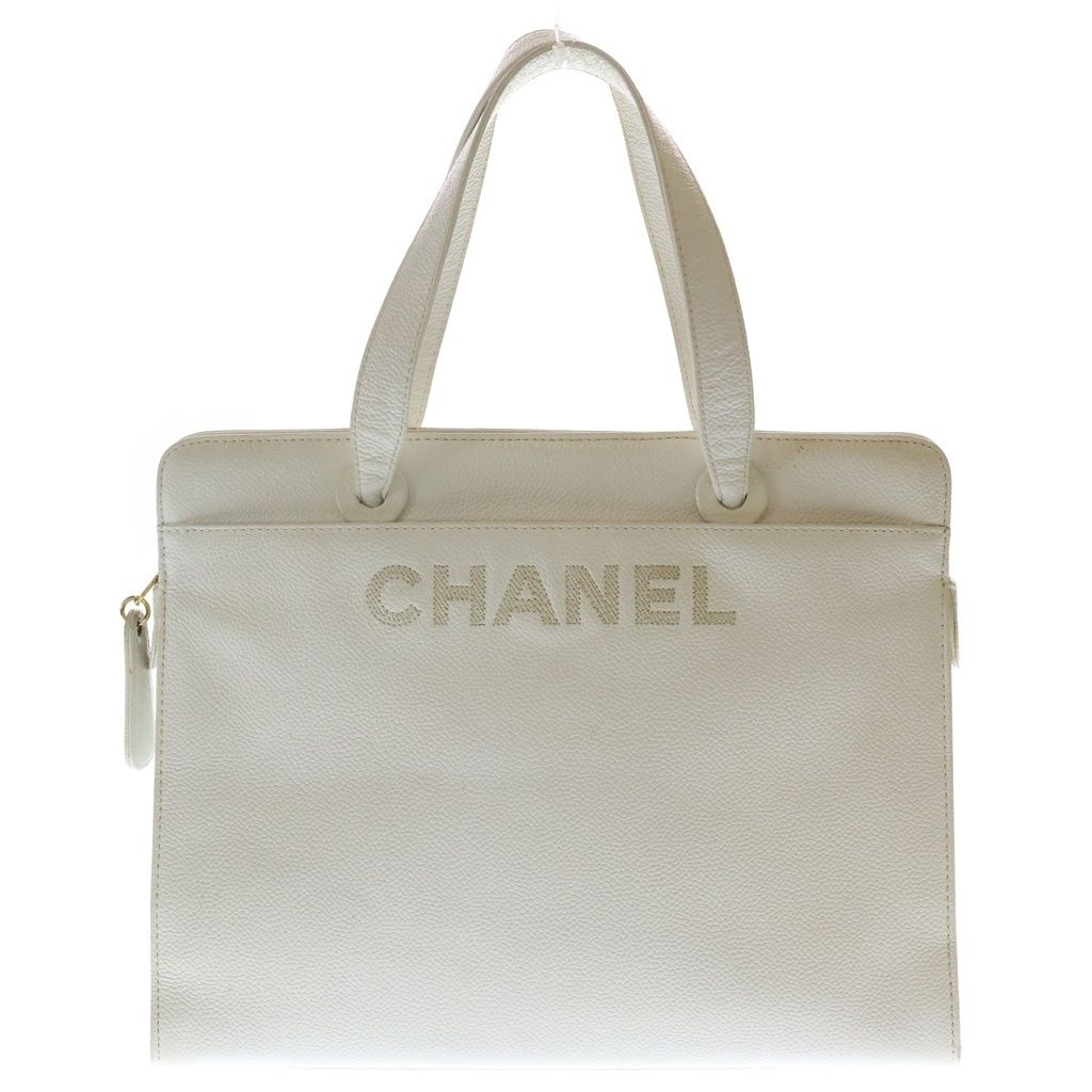 CHANEL (シャネル) ロゴ レザー トートバッグ ハンドバッグ ホワイト 10157