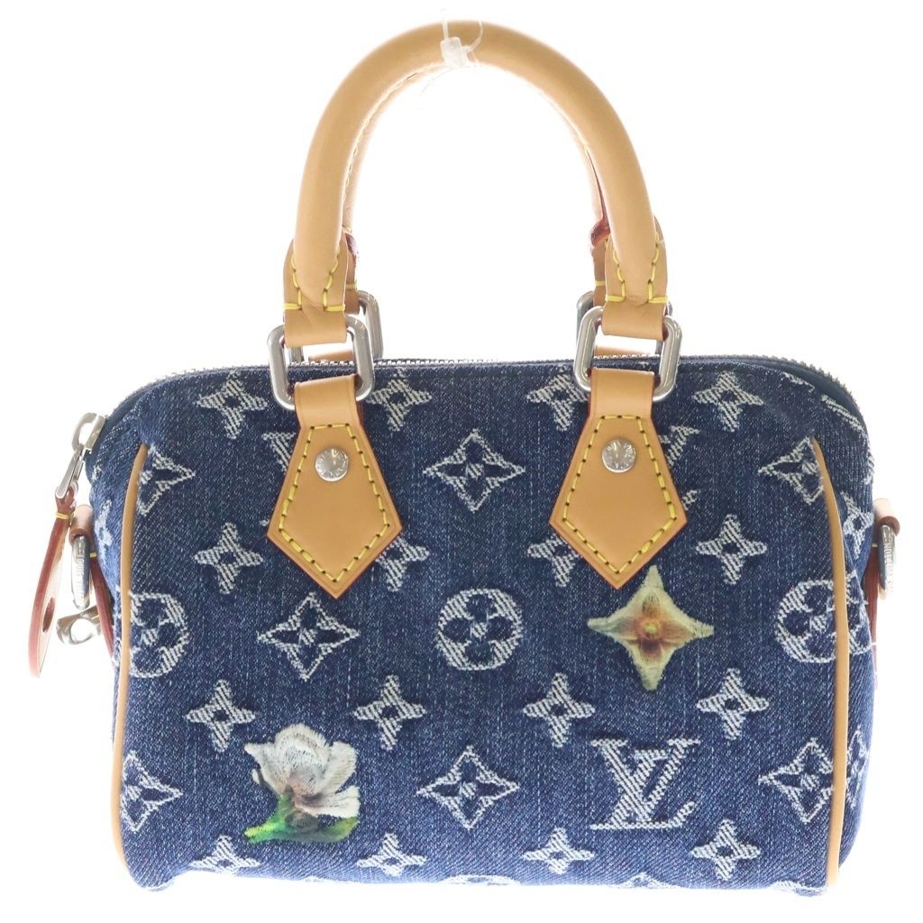 LOUIS VUITTON (ルイヴィトン) モノグラムフラワーデニム スピーディ・バンドリエール18 2WAYハンドバッグ ショルダーバッグ インディゴブルー×レザー M27557 シルバー金具
