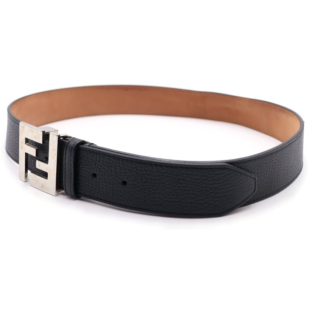 FENDI フェンディ ベルト FFロゴ スクエア レザー ブラック シルバー FENDI (フェンディ) FFスクエア ベルト レザー ブラック/シルバー