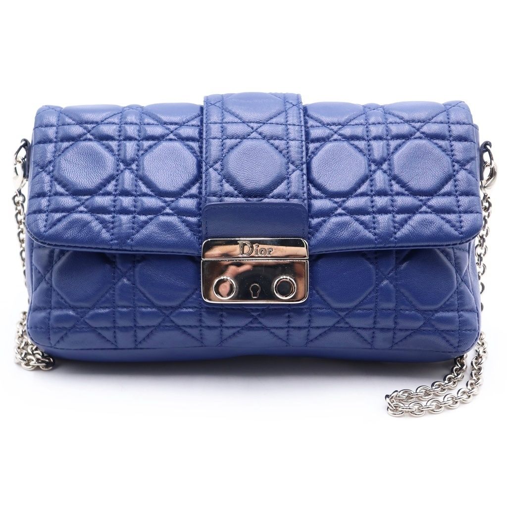Christian Dior (クリスチャンディオール) カナージュ チェーンウォレット ショルダーバッグ ブルー レザー 02-1U-0122 シルバー金具