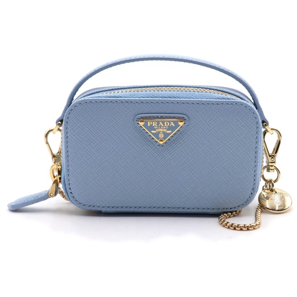 PRADA (プラダ) サフィアーノトライアングル ミニポーチショルダーバッグ ライトブルー レザー 1NR025 ゴールド金具
