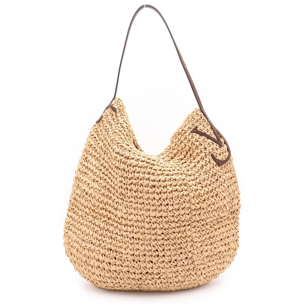 J.W.ANDERSON (ジェー ダブリュー アンダーソン) 26SS BULB XL SUEDE-TRIMMED RAFFIA BUCKET BAG スエード ラフィアハンドクロシェ バケットバッグ ベージュ/ブラウン
