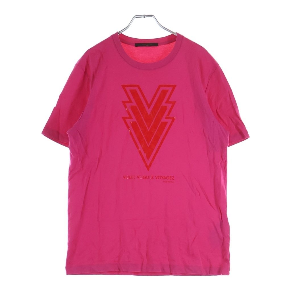 LOUIS VUITTON (ルイヴィトン) VOLEZ VOGUEZ VOYAGEZ ヴォレ・ヴォゲ・ヴォヤージュ フロントプリント 半袖Tシャツ カットソー ピンク RM151 H7Y66WCMS