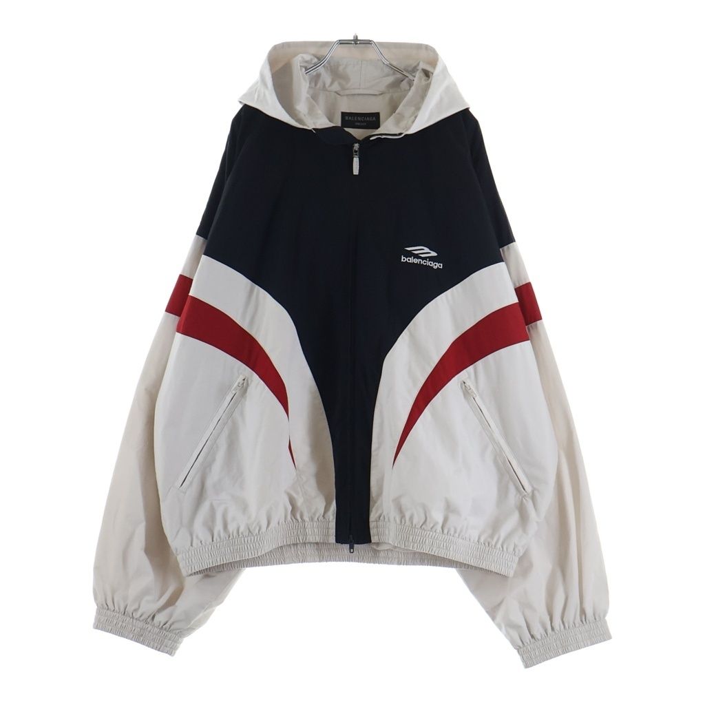 BALENCIAGA (バレンシアガ) 3B スポーツロゴ ジップアップナイロンジャケット トラックジャケット ナイロンパーカー フーディー ホワイト 790754 TPQ38