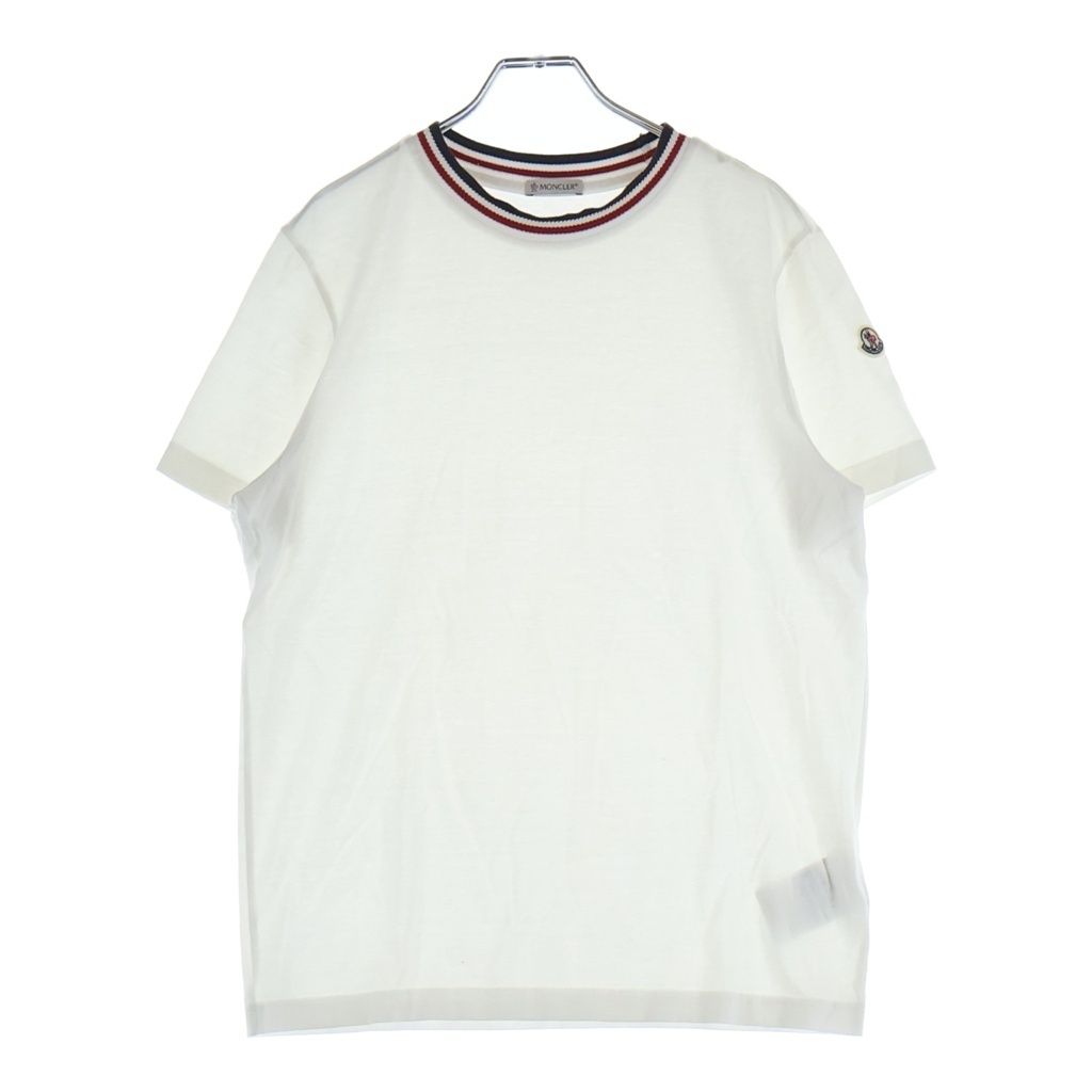 MONCLER (モンクレール) 18SS MAGLIA T-SHIRT マグリア 袖ロゴエンブロイダリー トリコロール クルーネック 半袖Tシャツ カットソー ホワイト D10918028300 8390Y