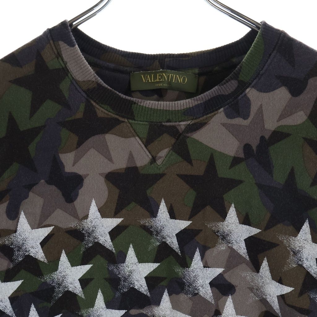 VALENTINO ヴァレンティノ 総柄スター迷彩デザイン クルーネック プルオーバー スウェット トレーナー ブラウン/カーキ 0000007857 01 VALENTINO (ヴァレンティノ) 総柄スター迷彩デザイン クルーネック