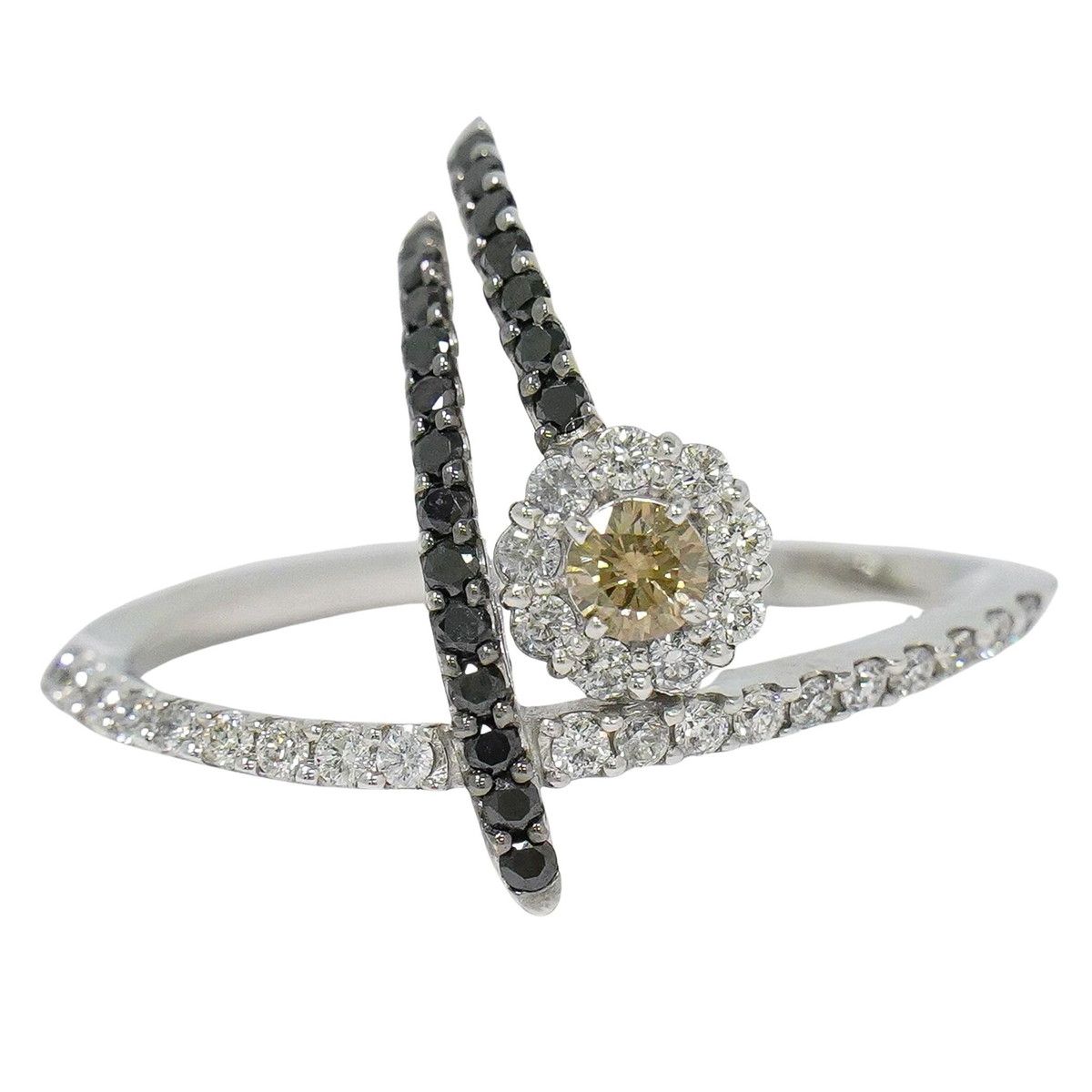 本物 ダイヤモンド 0.208ct ブラックダイヤモンド 0.88ct K18 WG リング 指輪 12号 ホワイトゴールド アクセサリー ジュエリー 中古・