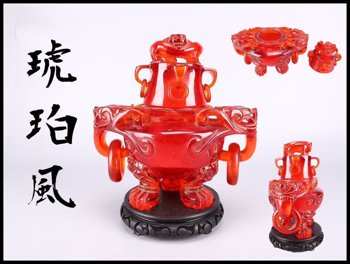 唐物 【琥珀風】 双耳 大香炉 台付高30㎝／箱付 美品！IB690 - メルカリ
