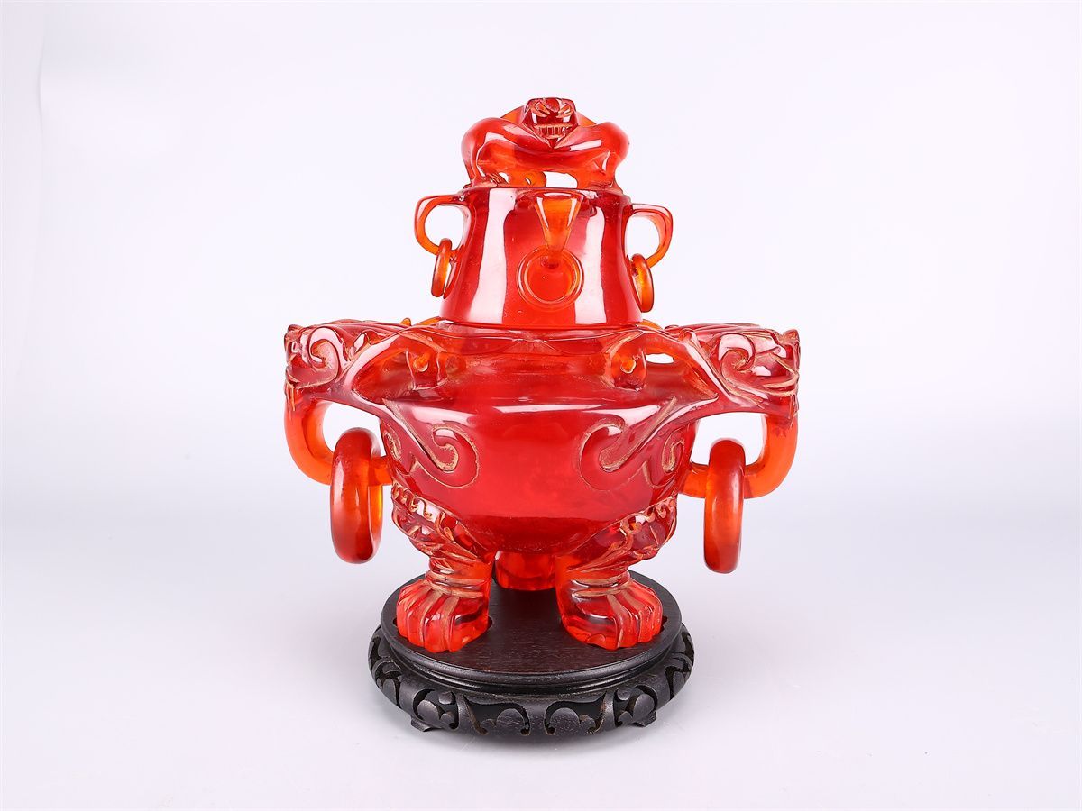 唐物 【琥珀風】 双耳 大香炉 台付高30㎝／箱付 美品！IB690 - メルカリ