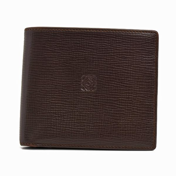 ロエベ 財布 メンズ レディース アナグラム 二つ折り財布 カード入れ 小銭入れ カーフ ブラウン LOEWE 中古