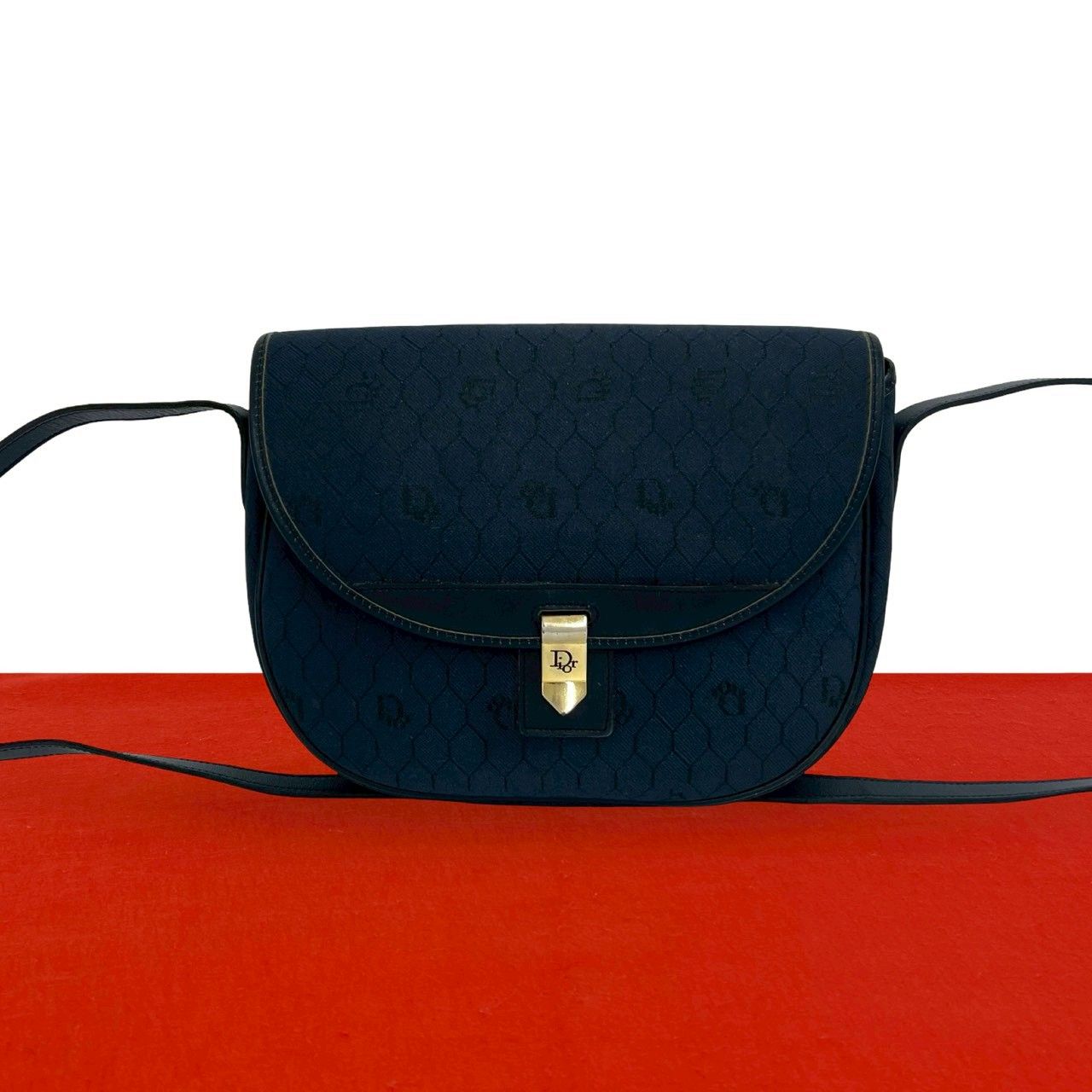 極 美品 Christian Dior ディオール ハニカム 柄 ロゴ レザー 本革
