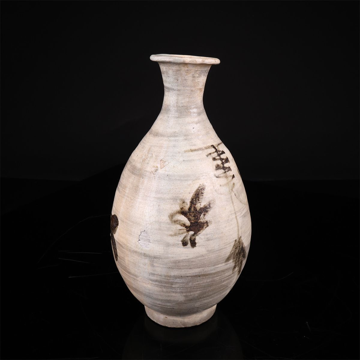 李朝時代】 鶏竜山 鉄絵 草花紋 徳利 高23.5㎝ ／時代の釉剥がれありy