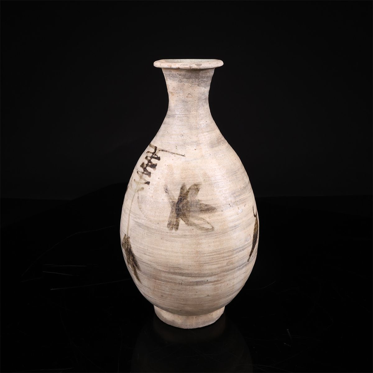 李朝時代】 鶏竜山 鉄絵 草花紋 徳利 高23.5㎝ ／時代の釉剥がれありy