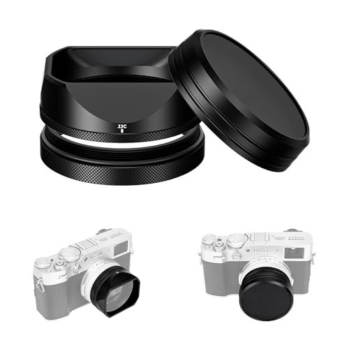 JJC Fujifilm X100VI X100V スクエアメタルレンズフード フードキャップ+アタブター付属 49mmフィルターと併用可能 アルミニウム合金製 つや消し表面 反射防止 レンズ保護 クラシックなスクエアデザイン ブラックt 0c607809