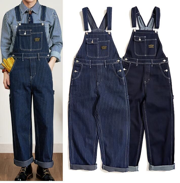 カーゴパンツ サロペット オーバーオール デニム ストライプ柄 アメカジ 作業着