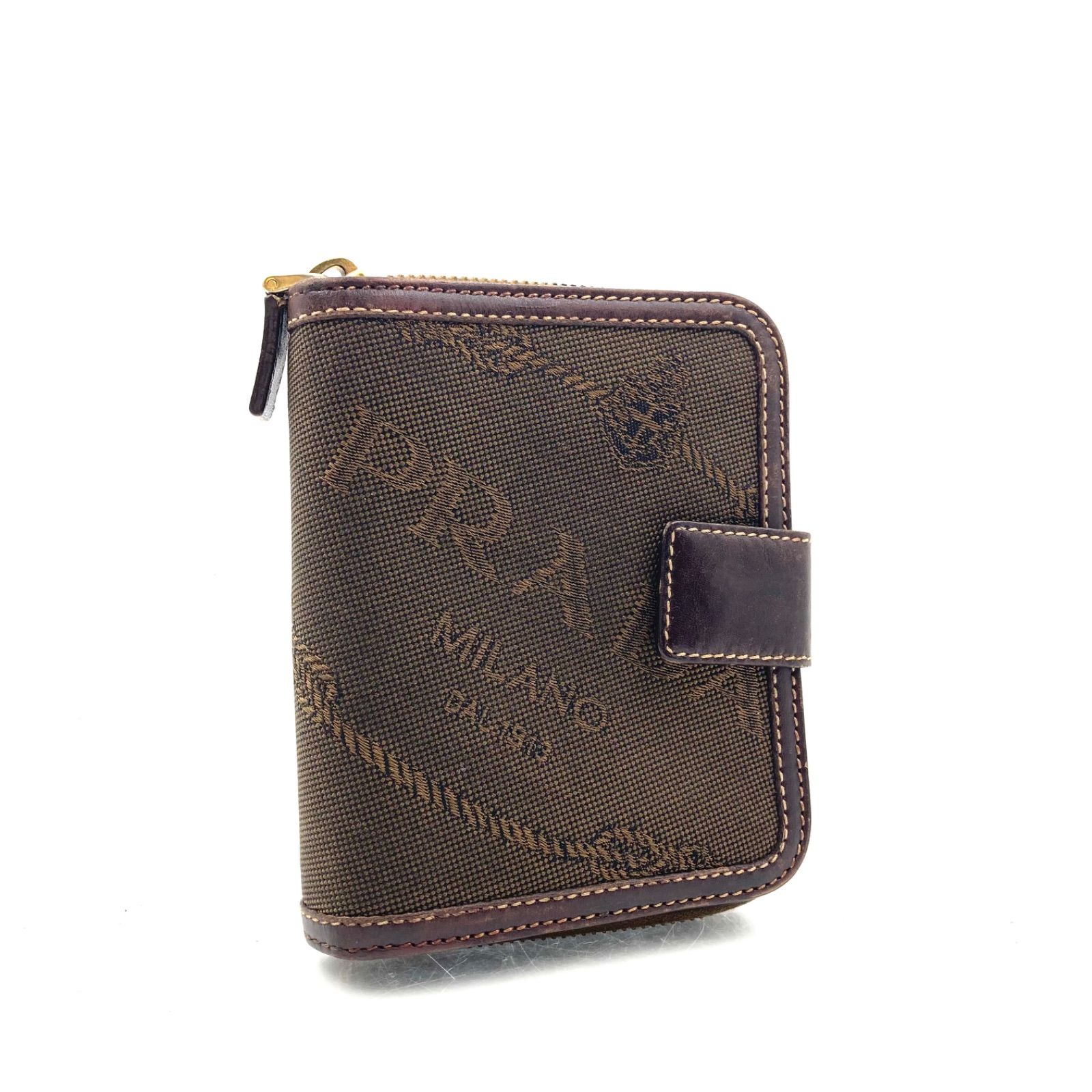 PRADA 二つ折り財布 ジャガード ロゴ □美品□PRADA プラダ ロゴジャガード 二つ折り財布 キャンバス×レザー