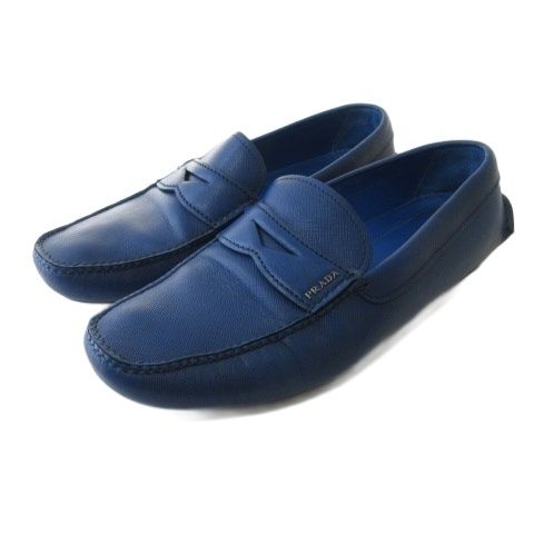 プラダ PRADA ドライビングシューズ コイン ローファー ブルー 青 9 28cm