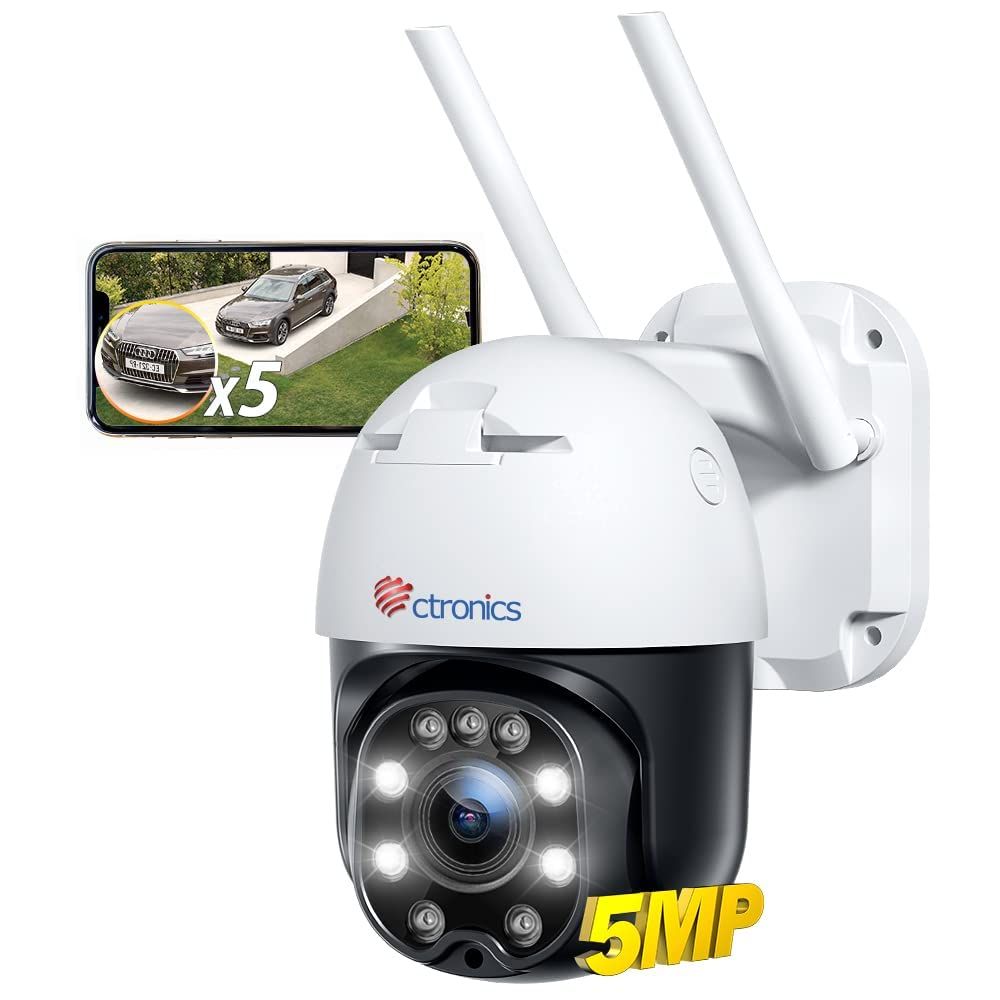 【5MP・5倍光学ズーム】Ctronics 防犯カメラ 屋外 自動追跡 ヒューマン検知 PTZ 360° プリセット機能 24時間常時録画 スマート暗視 スマホ/PC 遠隔操作 FTP/ONVIF/NAS クラウドストレージ 家族共有・会話機能 LANケpms