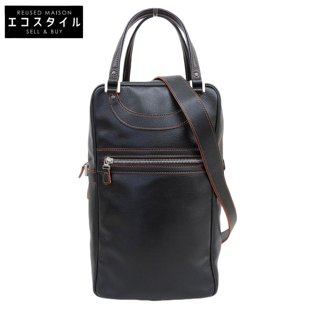 JACQUES LE CORRE　ジャックルコー　美品 リスボン ミニボストン バッグ 2WAY ショルダー ハンドバッグ メンズ ブラック×オレンジ