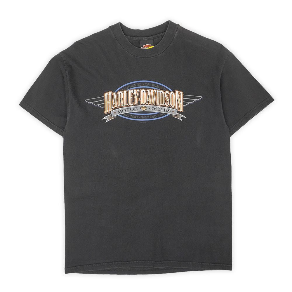 ハーレーダビッドソン HARLEY-DAVIDSON 00s 2000年代 両面プリントTシャツ MADE IN USA アメリカ製 バイク バイカー フェード ヴィンテージ 古着 メンズ カットソー ブラック / 黒 M【中古】