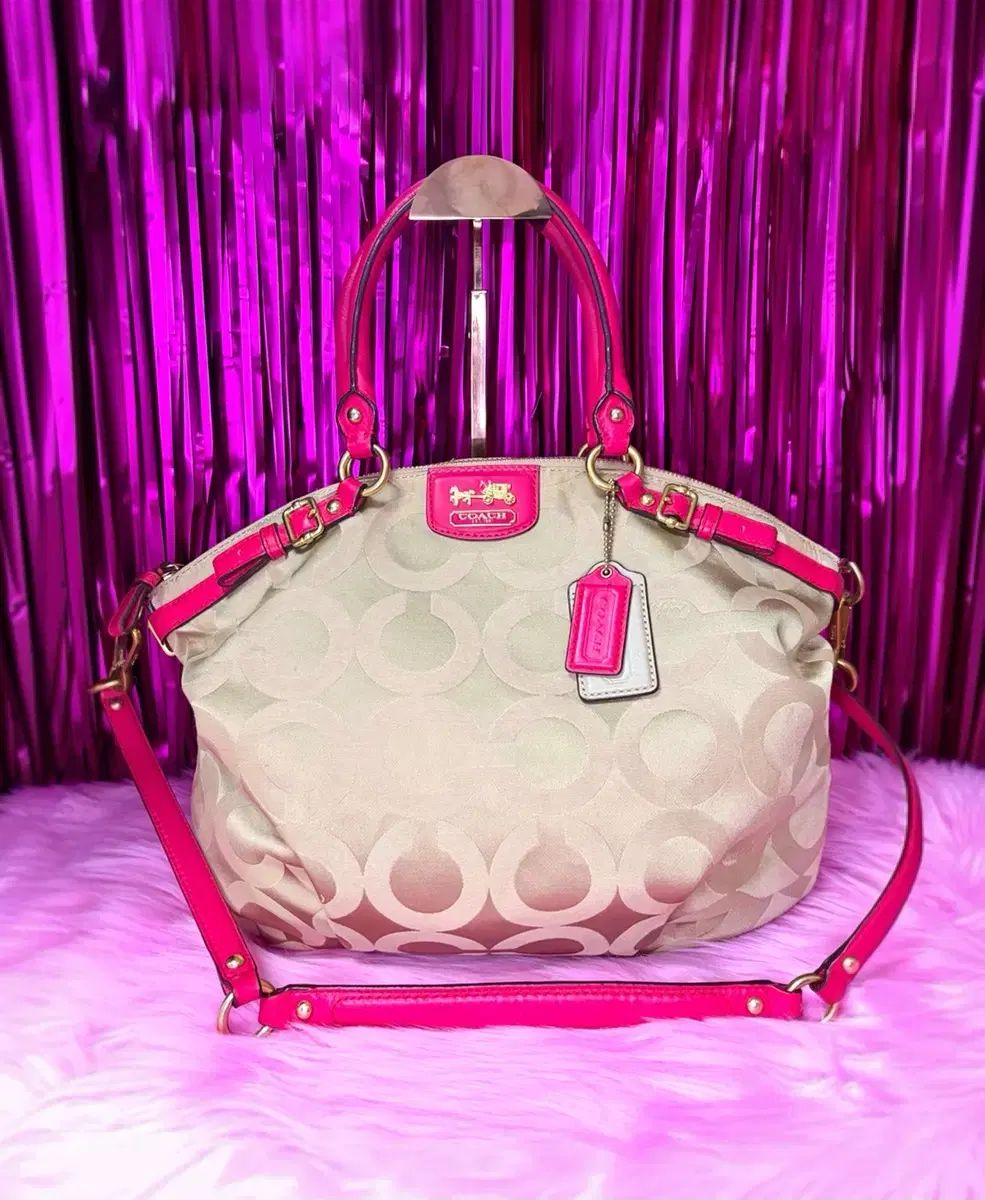 ギャル系) COACH コーチ オプアート 2WAY サッチェルバッグ チェリーピンク リズリサ