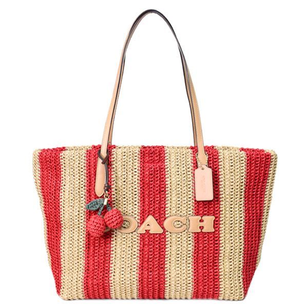 【COACH】カゴバック コーチ バッグ COACH かごバッグ ストロー レザー ストライプ シティ