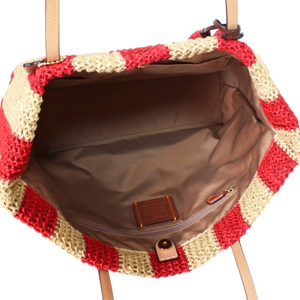 コーチ バッグ COACH かごバッグ ストロー レザー ストライプ シティ
