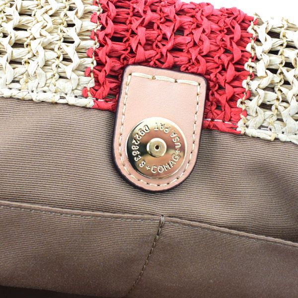 コーチ バッグ COACH かごバッグ ストロー レザー ストライプ シティ