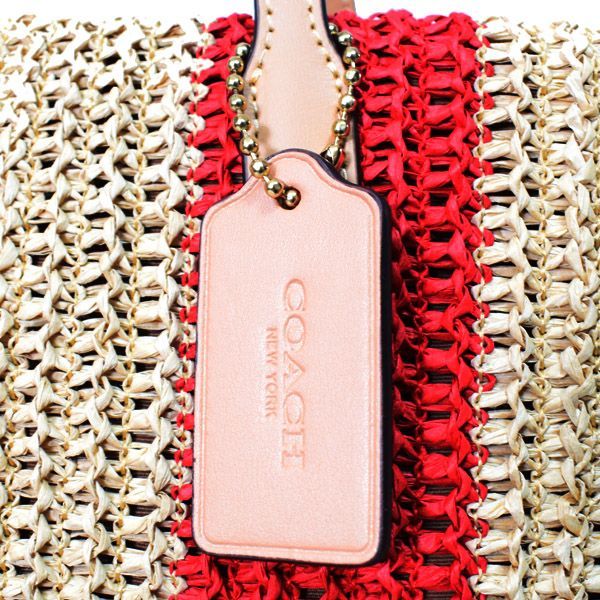 コーチ バッグ COACH かごバッグ ストロー レザー ストライプ シティ
