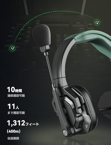 【新品】ワイヤレスインカム 9台セット 1.9G 全二重無線インターホン ヘッドセットシステム ENCノイズキャンセリング 水や風に強い耐性 イヤホン使用可能 400ｍ伝送距離 最大通話人数11人 小規模な制作チーム対応 9人用 インカム 業務用 軽量 設定不