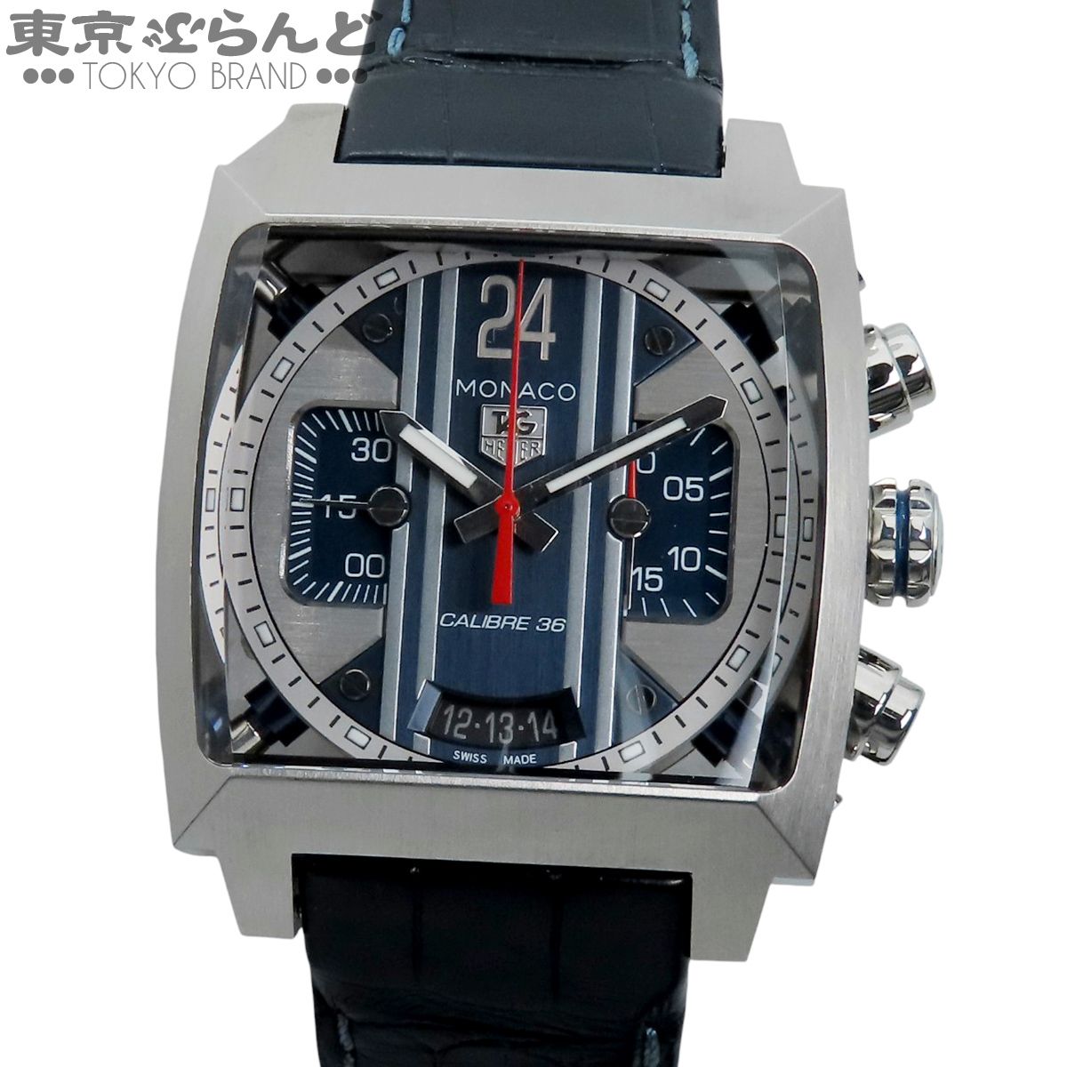 タグホイヤー TAG HEUER モナコ24 CAL5111.FC6299 ブルーxシルバー SS クロコダイルレザー キャリバー36 クロノグラフ 箱・保証書付き 腕時計 メンズ 自動巻 101841528