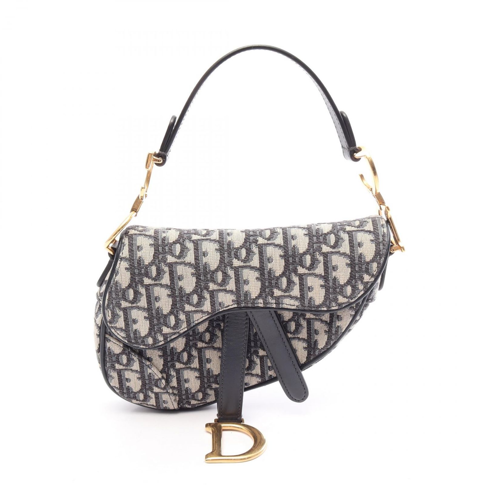 ディオール Dior ハンドバッグ サドルバッグ ミニ オブリークジャカード ベージュ/ネイビー キャンバス レザー オブリーク サドルバッグ レディース Used A