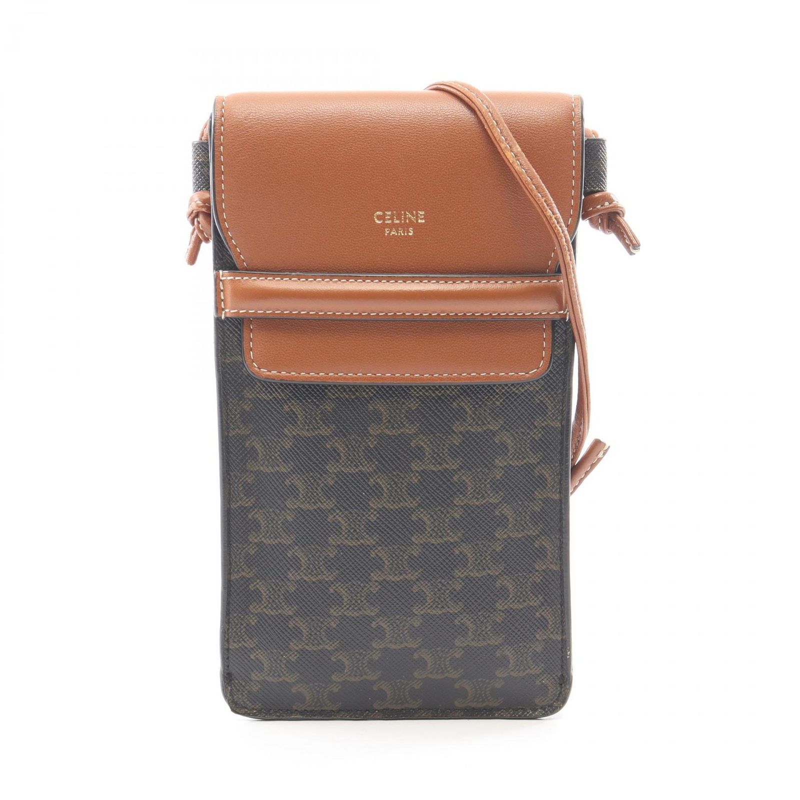 セリーヌ CELINE ショルダーバッグ フォンポーチ トリオンフ 10G332CQD ブラック/ブラウン PVCコーティングキャンバス レザー トリオンフ フォンポーチ レディース