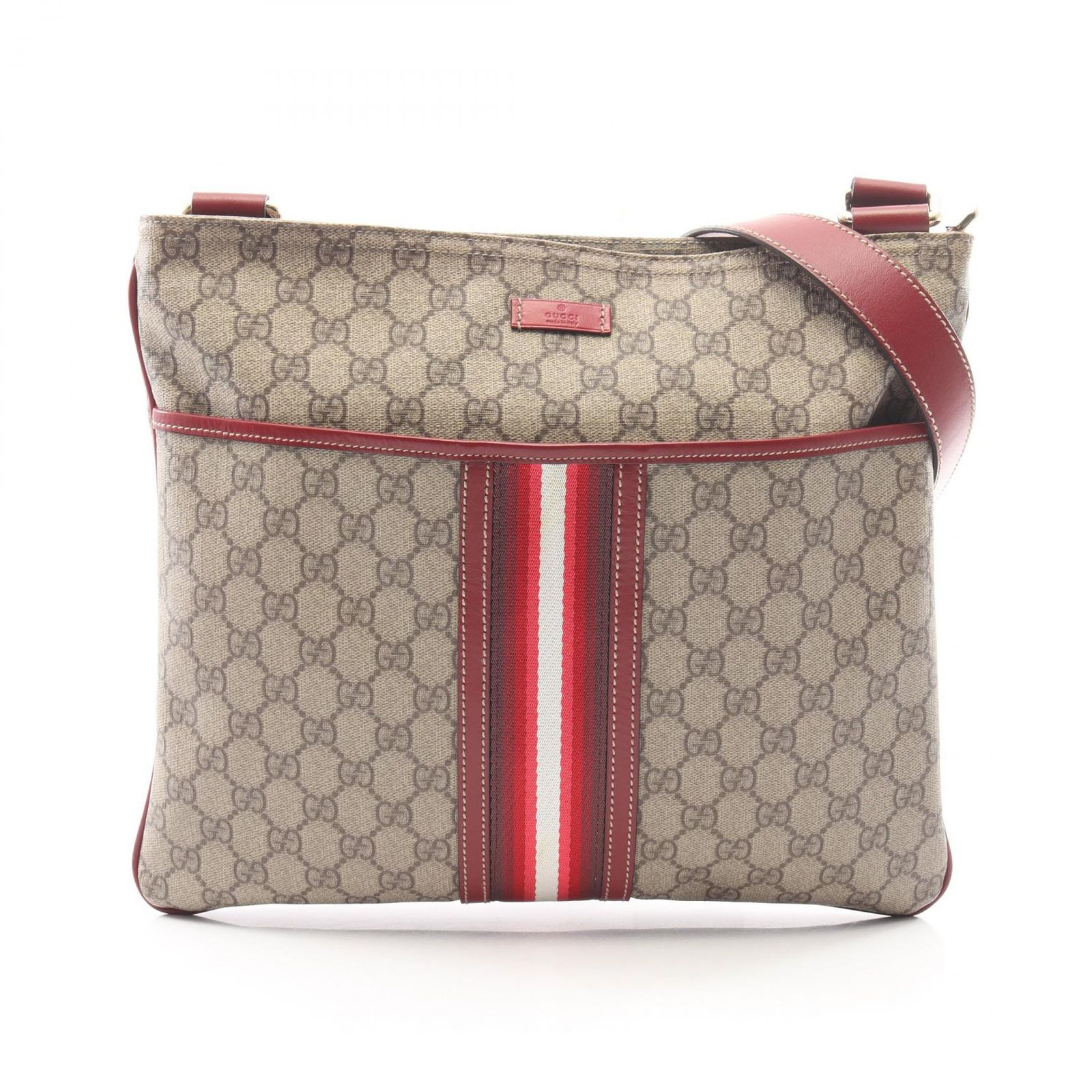 グッチ GUCCI ショルダーバッグ GGスプリーム 201446 ベージュ/レッド PVCコーティングキャンバス レザー ショルダーバッグ ユニセックス Used B