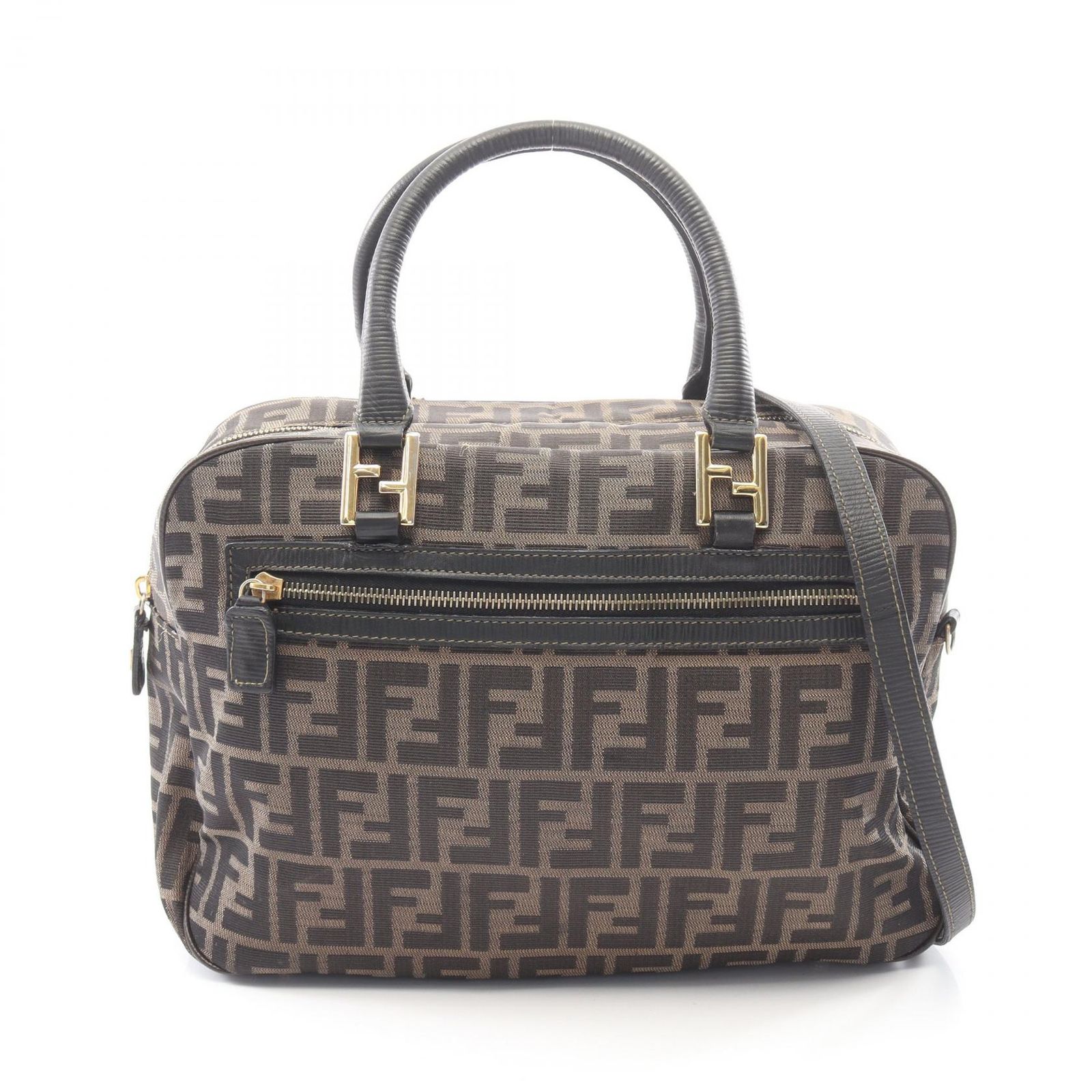 フェンディ FENDI ハンドバッグ ズッカ 2WAY ブラック/ブラウン キャンバス レザー ズッカ 2wayハンドバッグ レディース Used B