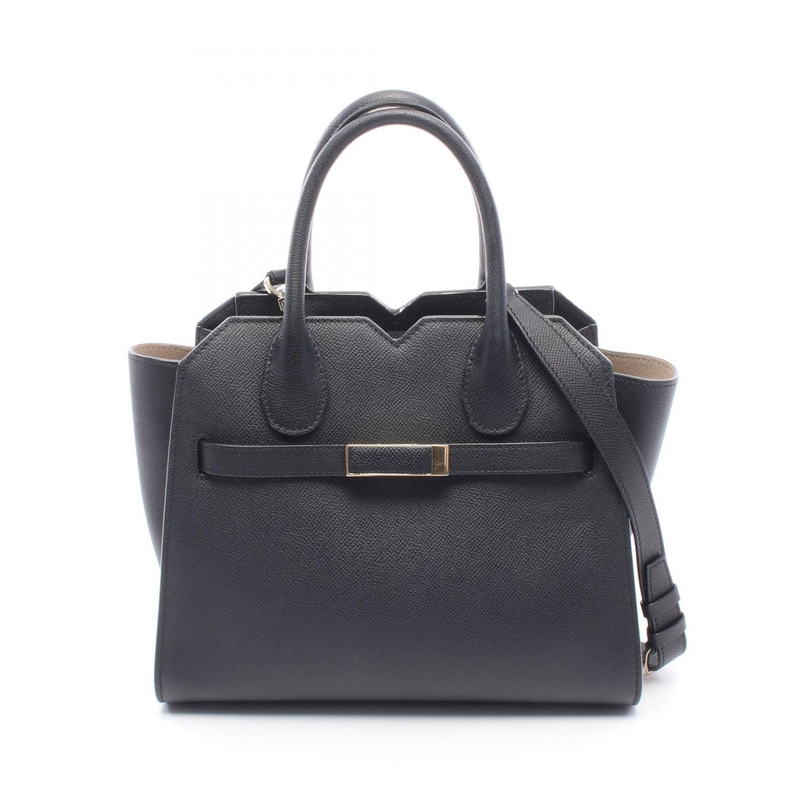 ヴァレクストラ Valextra ハンドバッグ 2ハンドル ミラノバッグ ミニ 2WAY ブラック レザー ミラノバッグ ミニ レディース Used B