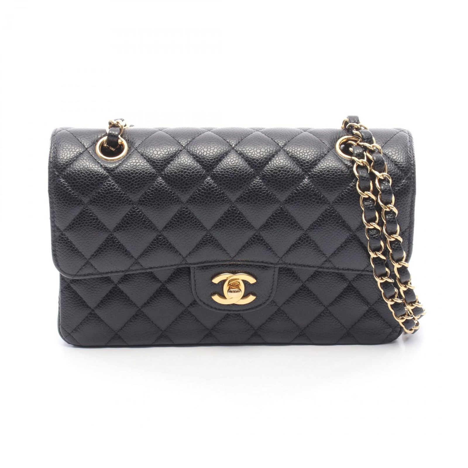 シャネル CHANEL ショルダーバッグ マトラッセ Wフラップ ブラック キャビアスキン(グレインドカーフ) マトラッセ ダブルフラップ チェーンショルダー レディース