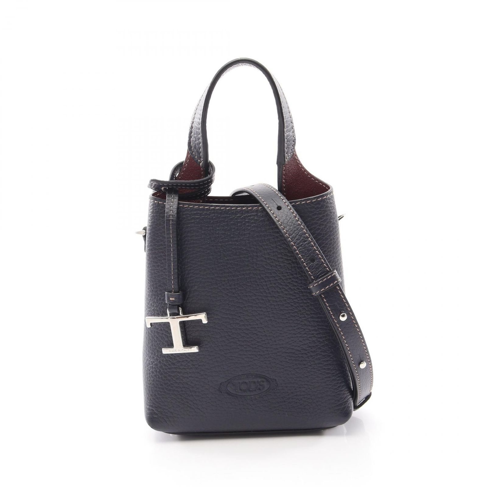 トッズ TOD'S ハンドバッグ Tタイムレス 2WAY ネイビー レザー ショルダーバッグ レディース Used A