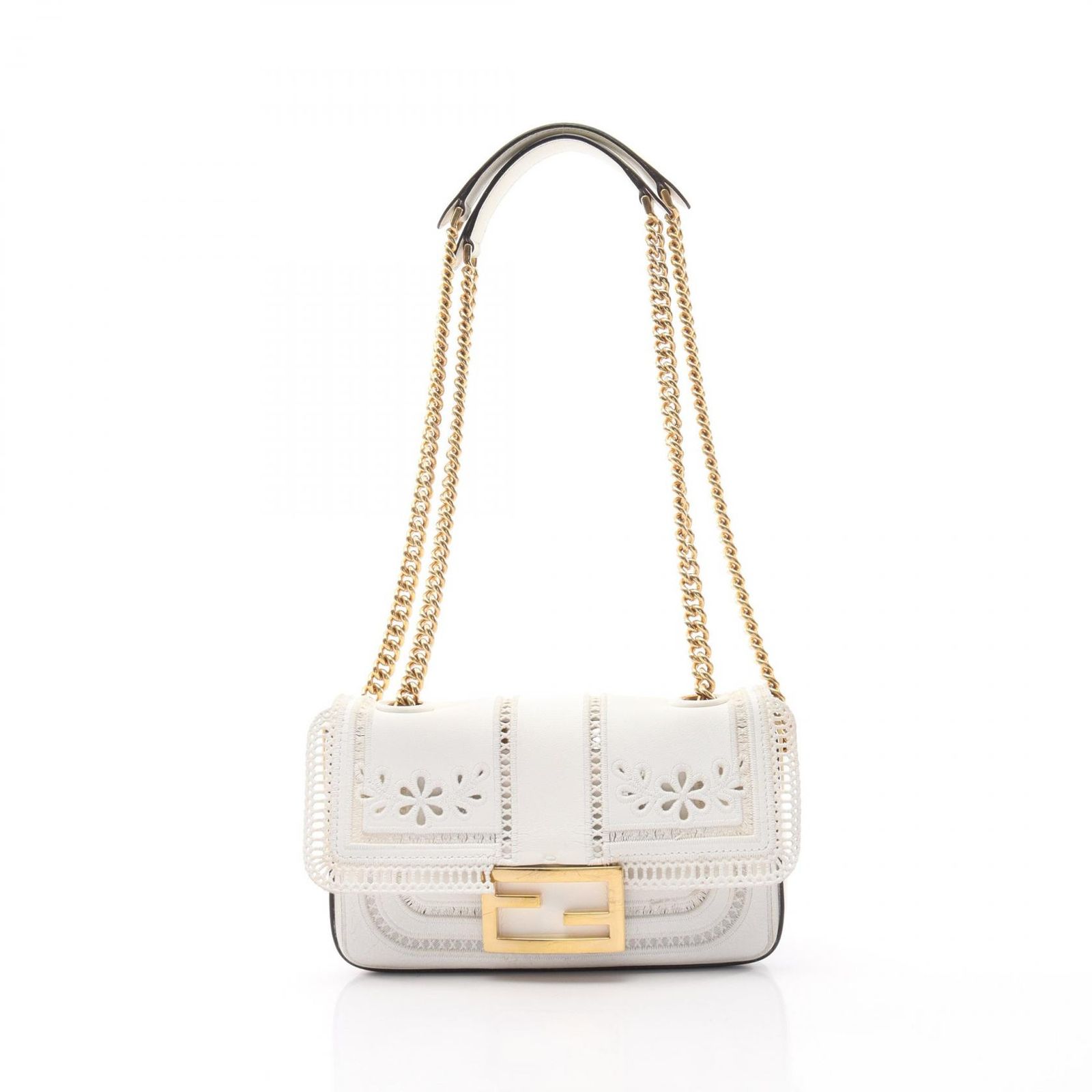 フェンディ FENDI ショルダーバッグ ナッパ アポロ フローラル バケットバッグ ホワイト レザー ナッパ アポロ フローラル バケットバッグ レディース Used B