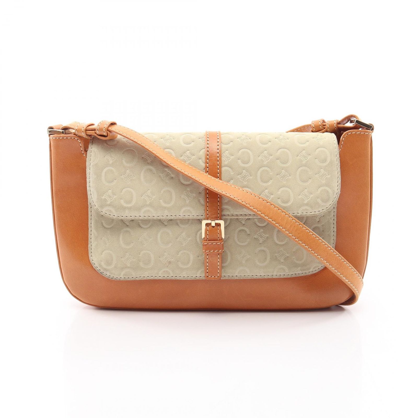 セリーヌ CELINE ショルダーバッグ Cマカダム アイボリー/ベージュ レザー Cマカダム ショルダーバッグ レディース Used B